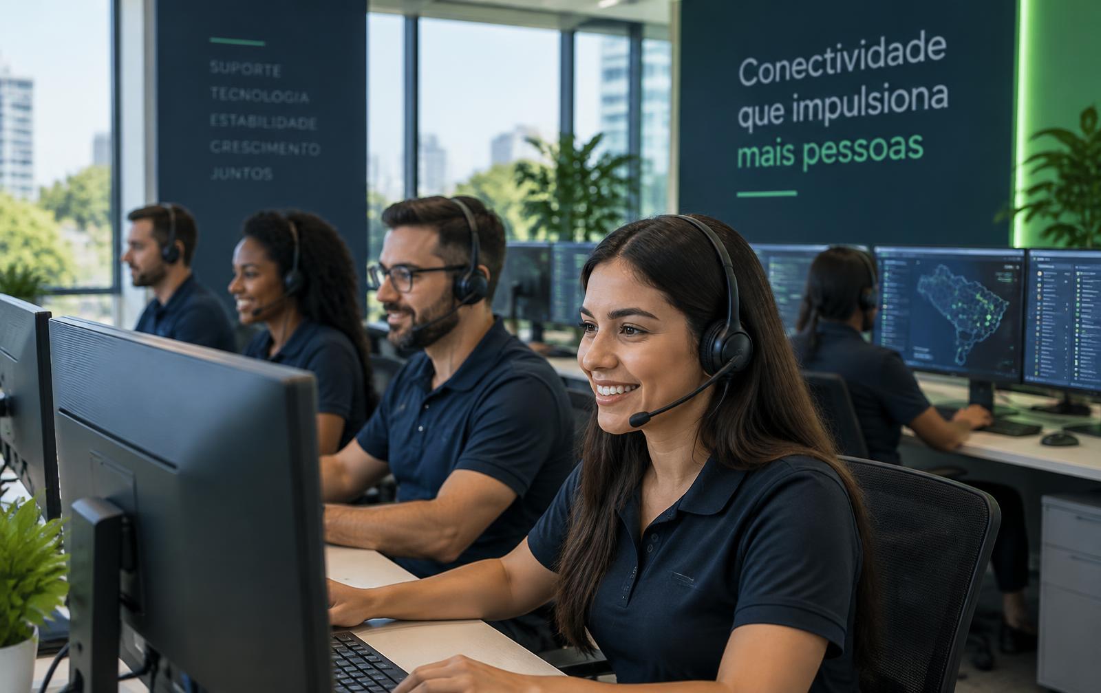 Equipe de suporte técnico da Help Business Web atendendo provedores de internet